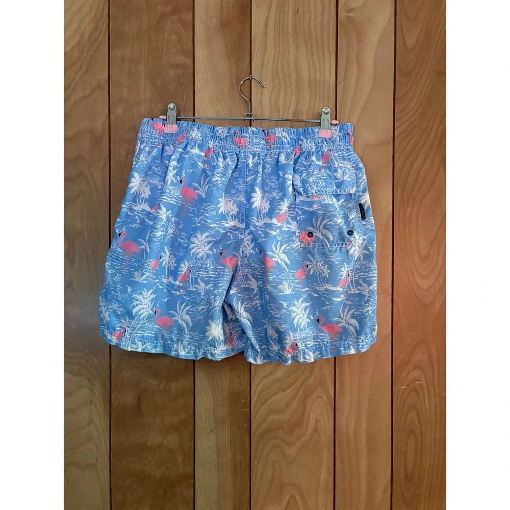 Kiwi Saint-Tropez Mens Flamingo Palm‎ Tree Swim Trunks Blue Tropical Shorts 44 M